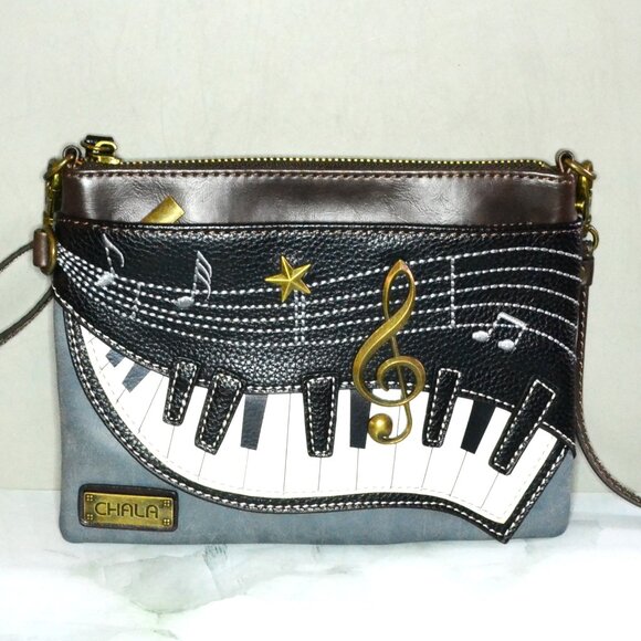 Chala Handbags - Chala Cross Body Bag Piano Key Design With Music Symbol Multi Compartments